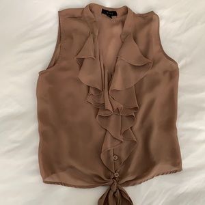 Brown sheer ruffle tank